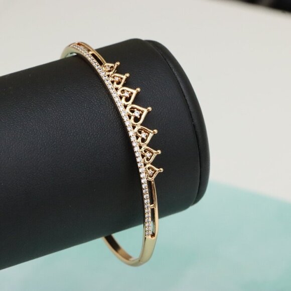 Rose Gold Heart Crown Bangle with Crystal Accent, XPBL0477 - Picture 5 of 12